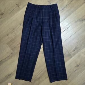 Paul Fredrick Navy 100% Soft Wool Double Pleated Relaxed Dress Pants 33x30 EUC